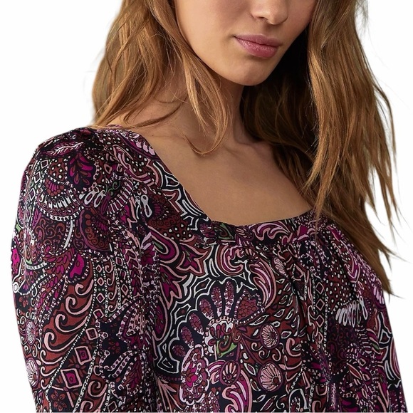 Anthropologie Maeve Lisabetta Paisley Bohemian Mido Maxi Dress Burg Black MED - Picture 2 of 7